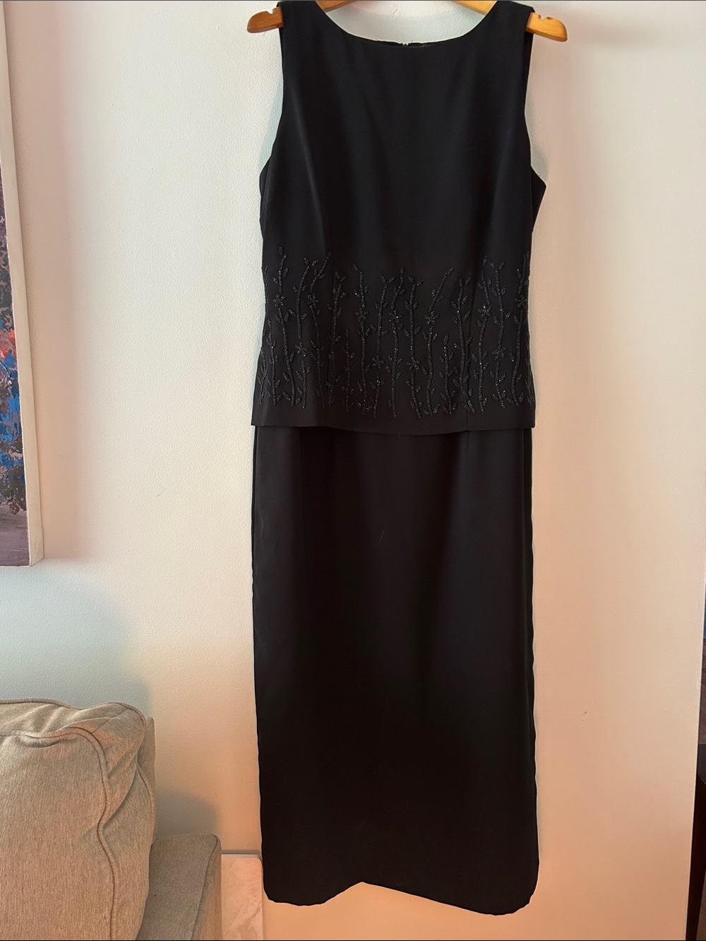 Vintage Sheri Martin Black Beaded Evening Dress. 16